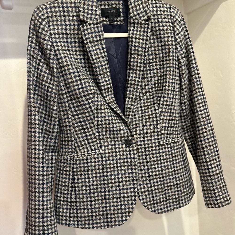 J. Crew Women's Black and White Houndstooth Blazer
